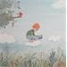 Peinture Albert joue à saute nuages par Marjoline Fleur | Tableau Art naïf Scènes de vie Aquarelle