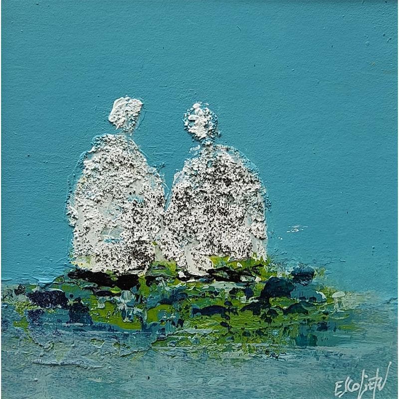Painting DANS LE TURQUOISE by Escolier Odile | Painting Figurative Mixed Landscapes