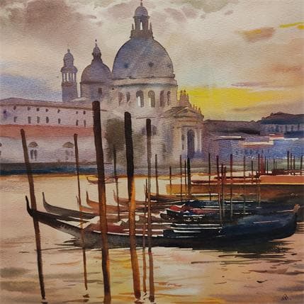 Painting Venise - N38 by Khodakivskyi Vasily | Painting Figurative Watercolor Landscapes