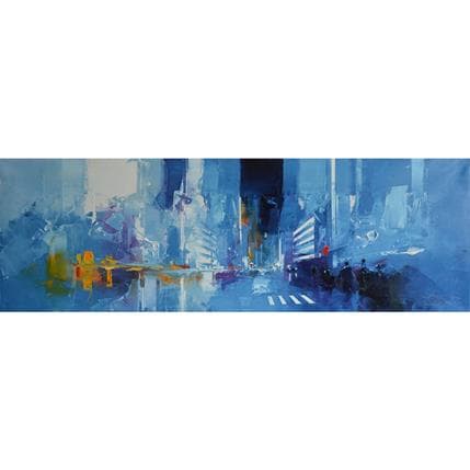 Painting Blue Manhattan by Castan Daniel | Painting Figurative Oil Urban