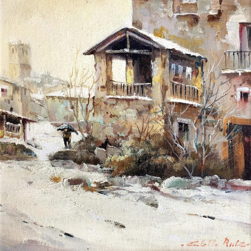 Painting Pueblo nevado by Cabello Ruiz Jose | Painting Figurative Oil Landscapes