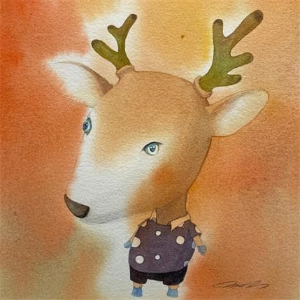 Peinture Deer par Masukawa Masako | Tableau Art naïf Aquarelle Scènes de vie