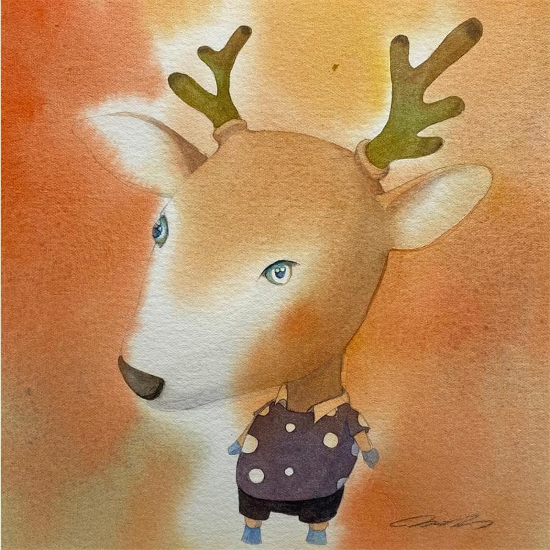 Painting Deer by Masukawa Masako | Painting Naive art Life style Watercolor