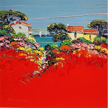 Painting Paysage rouge by Corbière Liisa | Painting Figurative Oil Landscapes, Marine