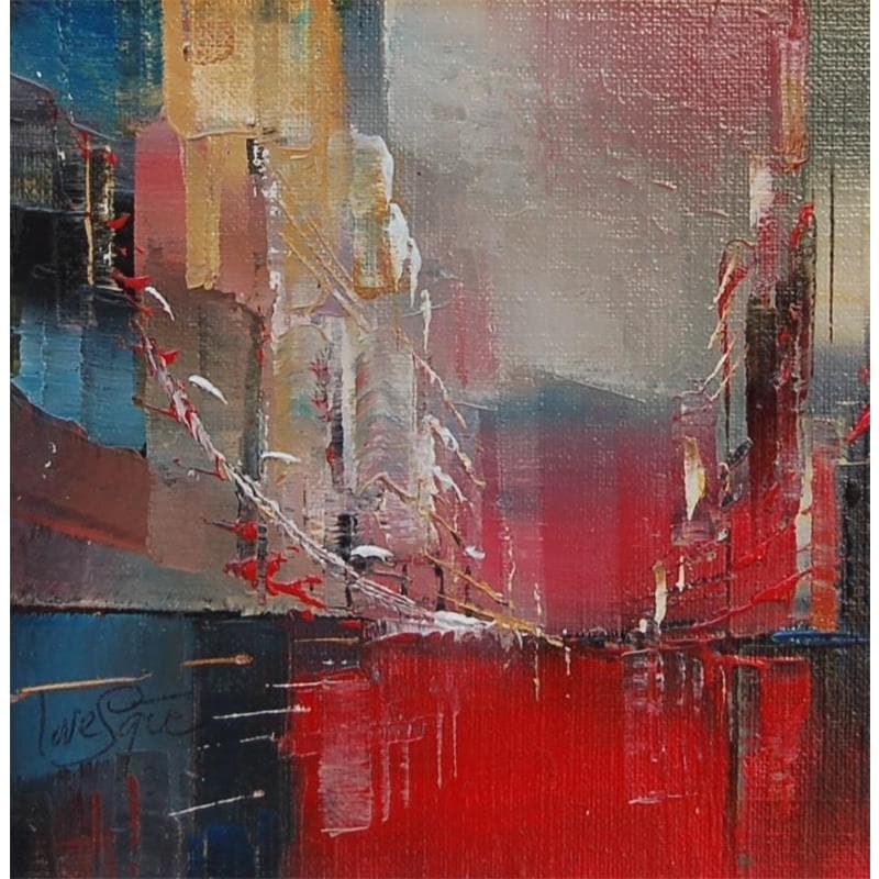 Painting Si tu passes par le petit pont by Levesque Emmanuelle | Painting Abstract Oil Urban