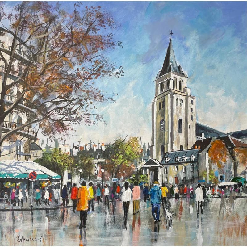 Painting Eglise St Germain des Près by Lallemand Yves | Painting Figurative Urban Acrylic