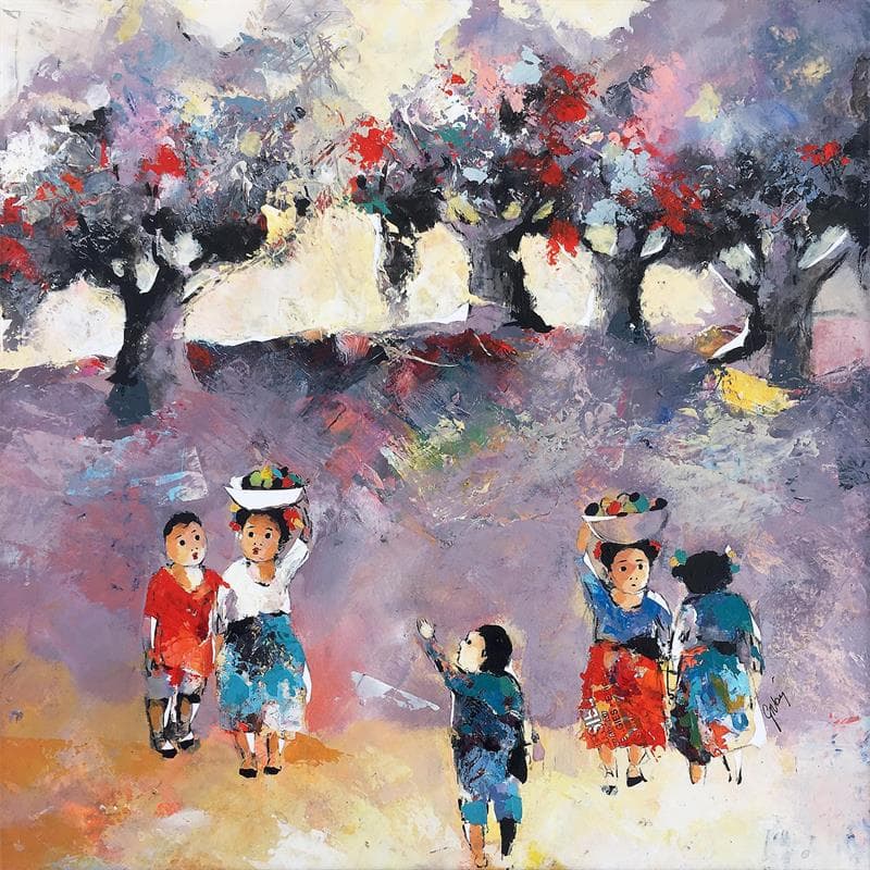 Peinture L.227 par Abiy | Tableau Art naïf Huile Paysages, scènes de vie