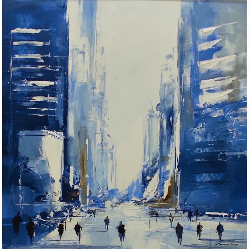 Painting Blue city 3 by Poumelin Richard | Painting Figurative Oil Urban