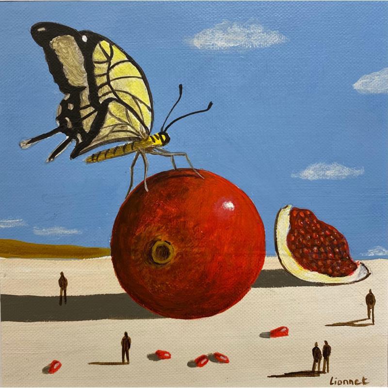 Painting papillon grenade by Lionnet Pascal | Painting Surrealism Acrylic Animals, Landscapes