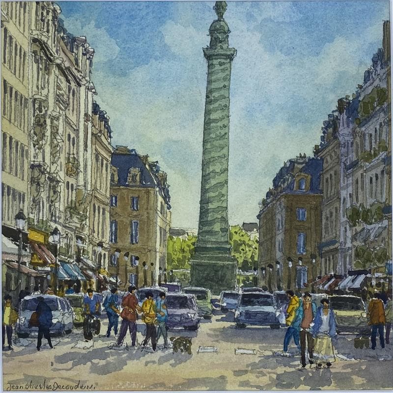 Peinture Paris, place Vendôme par Decoudun Jean charles | Tableau Figuratif Aquarelle Vues urbaines