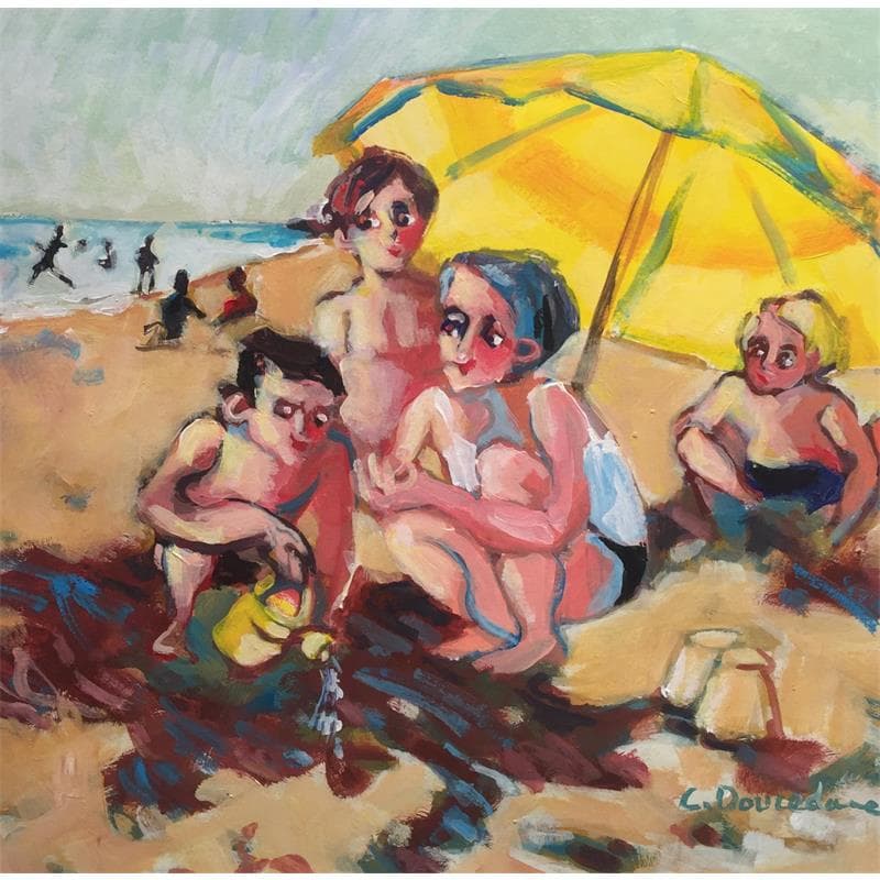 Painting L'arrosoir jaune by Doucedame Christine | Painting Figurative Acrylic Life style