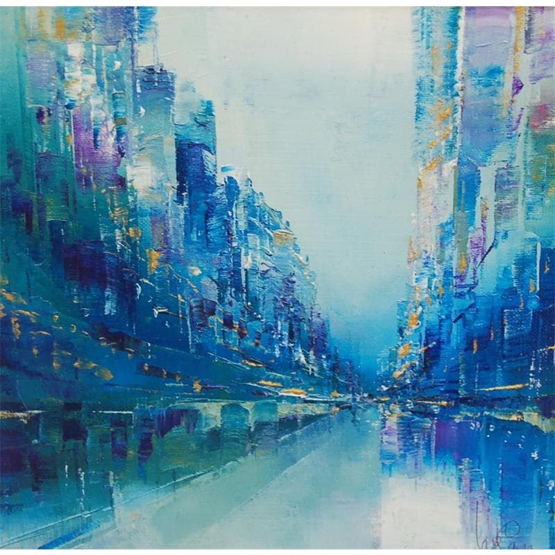 Painting Balade bleue by Levesque Emmanuelle | Painting Abstract Oil Urban