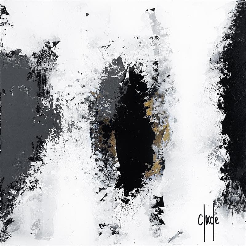 Peinture L´aventure par Cyen | Tableau Abstrait Mixte minimaliste noir & blanc