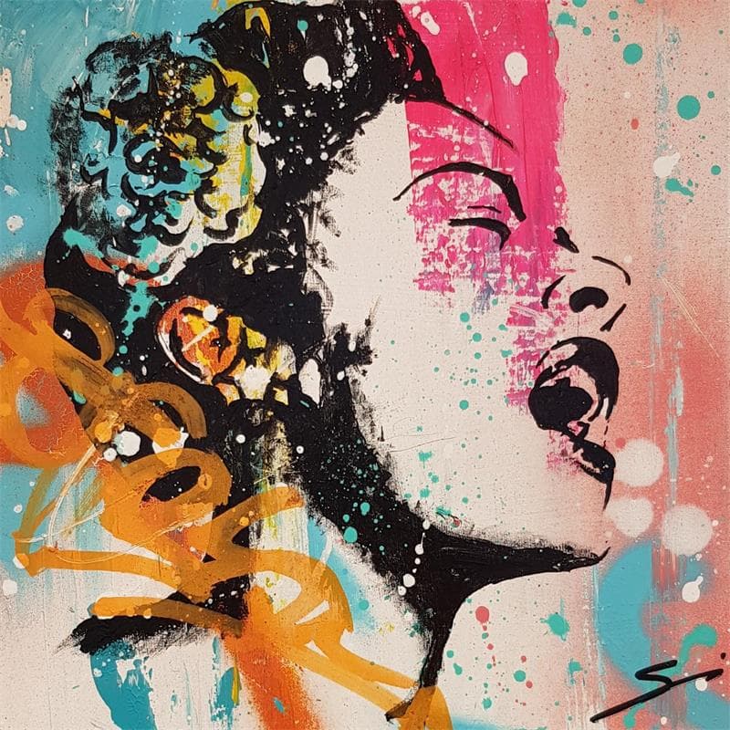Painting Billie Holiday by Mestres Sergi | Painting Pop-art Pop icons Graffiti