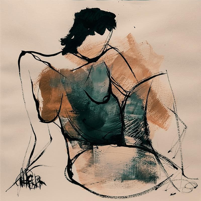 Painting BRONZE N°1 by Chaperon Martine | Painting Figurative Acrylic Nude