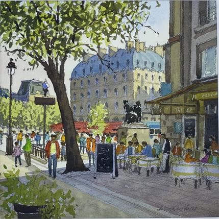 Painting St-Michel-Paris by Decoudun Jean charles | Painting Figurative Watercolor Urban