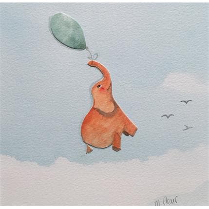 Painting Le ballon et l'éléphant by Marjoline Fleur | Painting Illustrative Mixed Life style