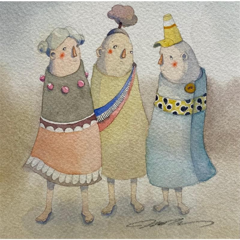 Painting Good friends by Masukawa Masako | Painting Naive art Life style Watercolor