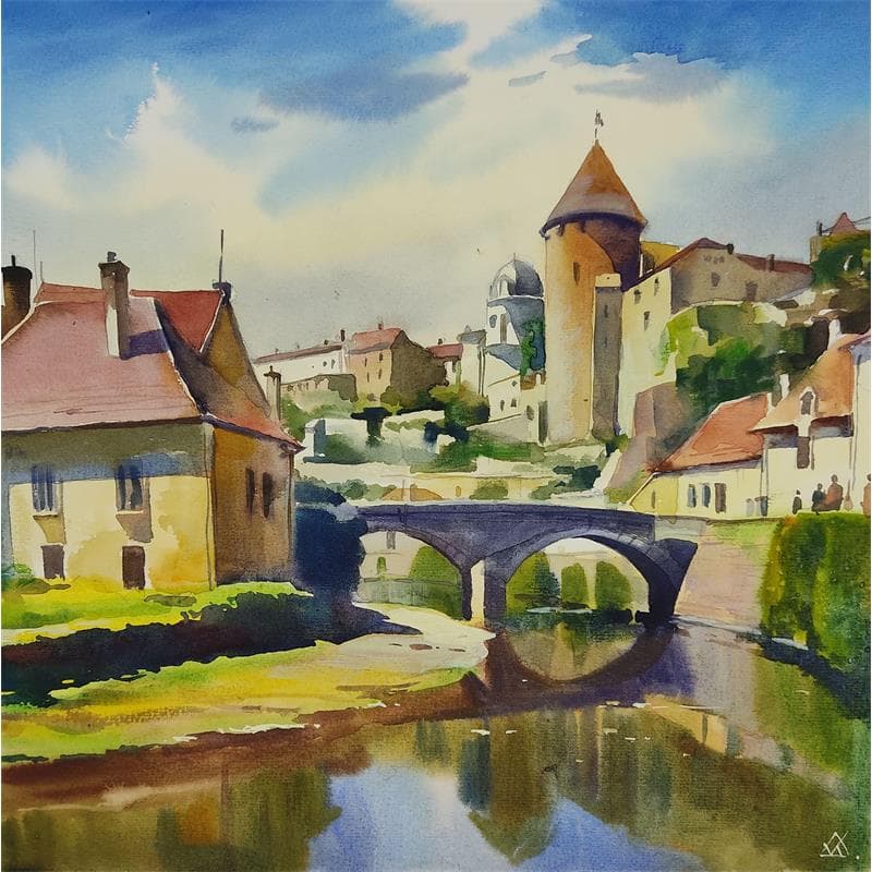 Painting Bourgogne 19 by Khodakivskyi Vasily | Painting Figurative Urban Watercolor
