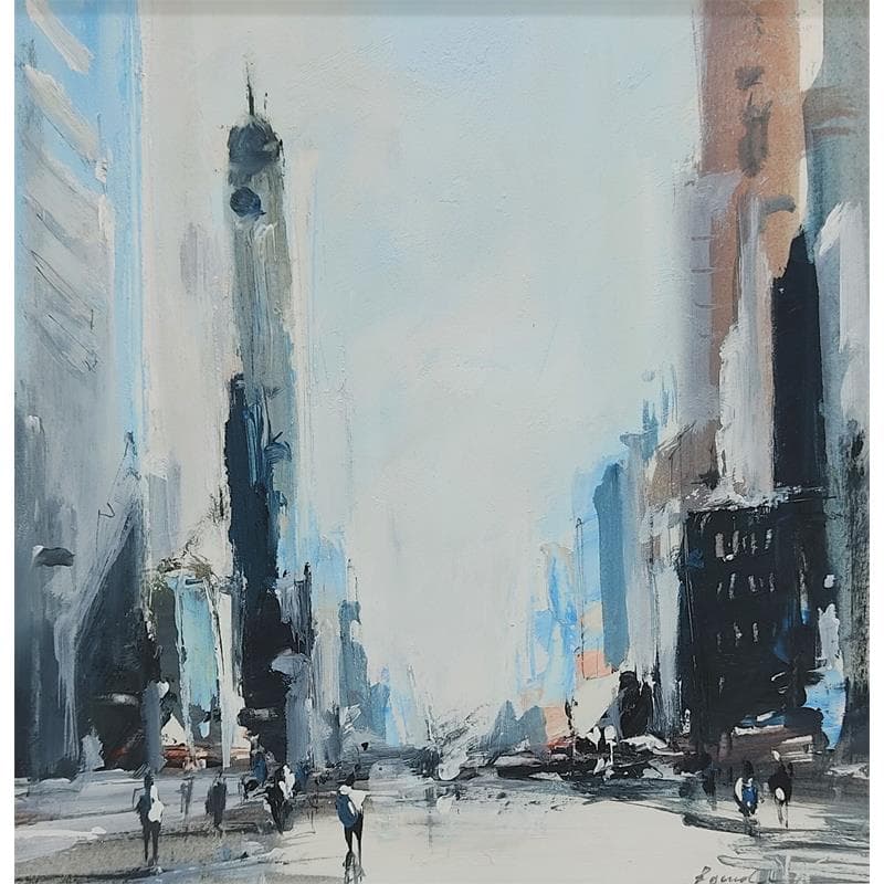 Painting Blue city by Poumelin Richard | Painting Figurative Mixed Urban