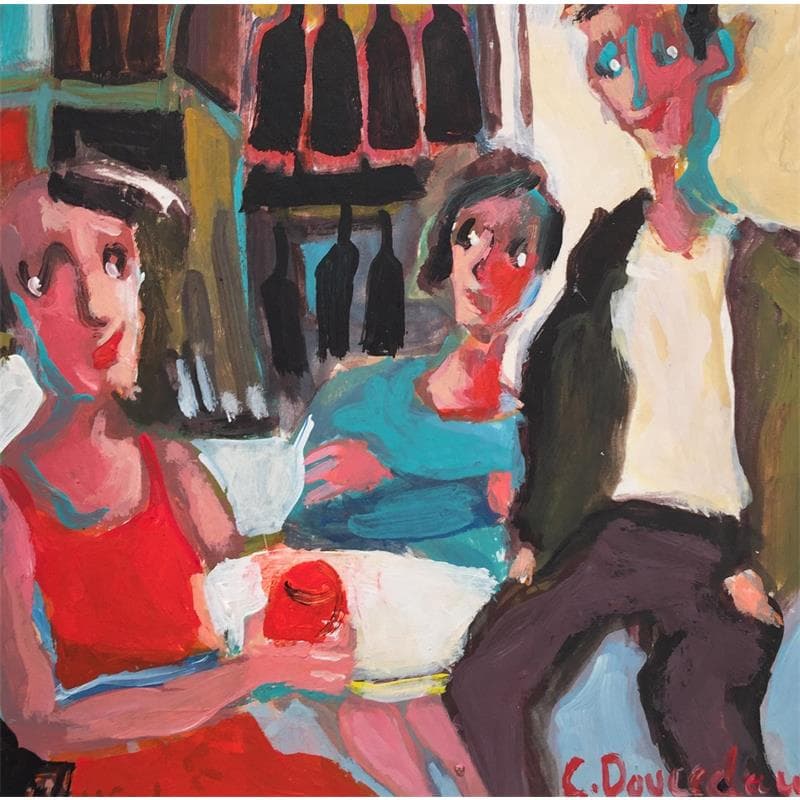 Painting Rencontre au bistrot by Doucedame Christine | Painting Figurative Acrylic Life style