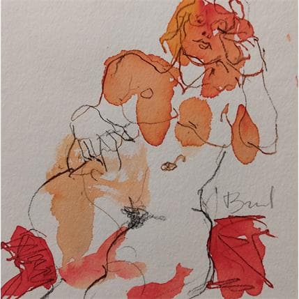 Painting anaïs assise by Brunel Sébastien | Painting Figurative Watercolor Nude