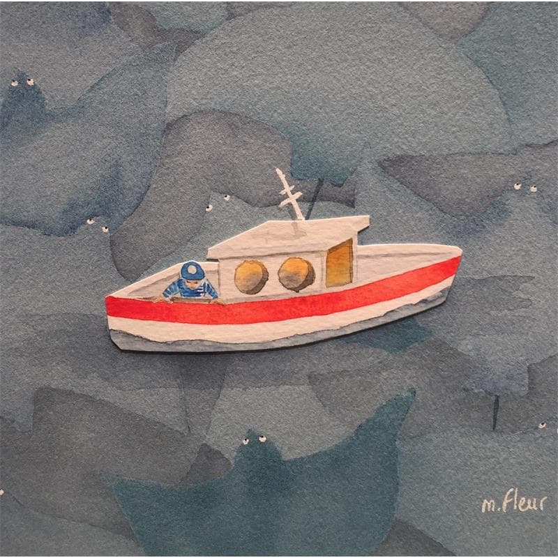 Peinture Océan de raies par Marjoline Fleur | Tableau Art naïf Aquarelle Scènes de vie