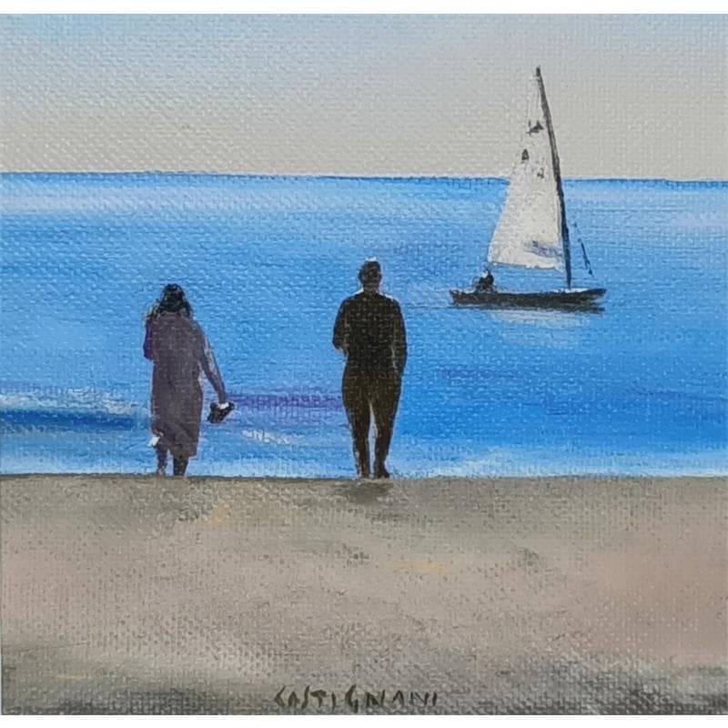 Gemälde Sea shore 5 von Castignani Sergi | Gemälde Figurativ Marine Alltagsszenen Öl Acryl