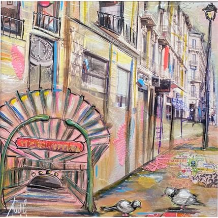 Peinture Rue des pigeons par Aud C | Tableau Figuratif Mixte scènes de vie, Vues urbaines