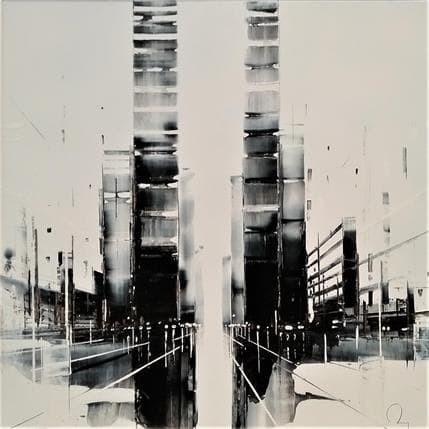 Peinture Skylight par Rey Julien | Tableau Figuratif Mixte noir & blanc, Vues urbaines