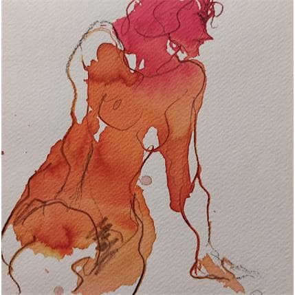 Painting eiza une main sur le genou by Brunel Sébastien | Painting Figurative Watercolor Nude