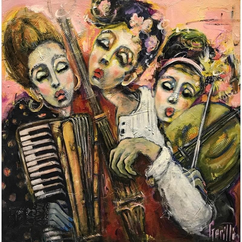Gemälde Elegant trio de rue au féminin von Garilli Nicole | Gemälde Figurativ Öl Alltagsszenen