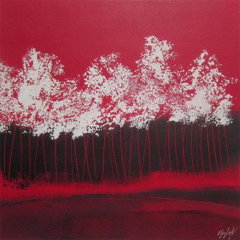 Painting ARBRES SUR FOND ROUGE by Escolier Odile | Painting Figurative Acrylic Landscapes