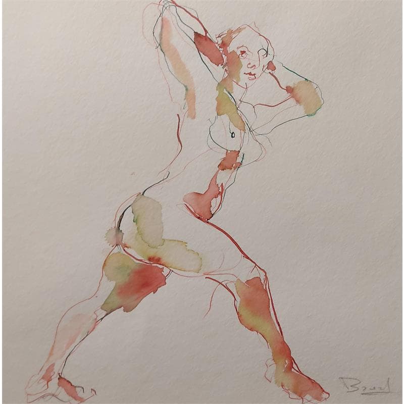 Painting méline debout by Brunel Sébastien | Painting Figurative Nude Watercolor