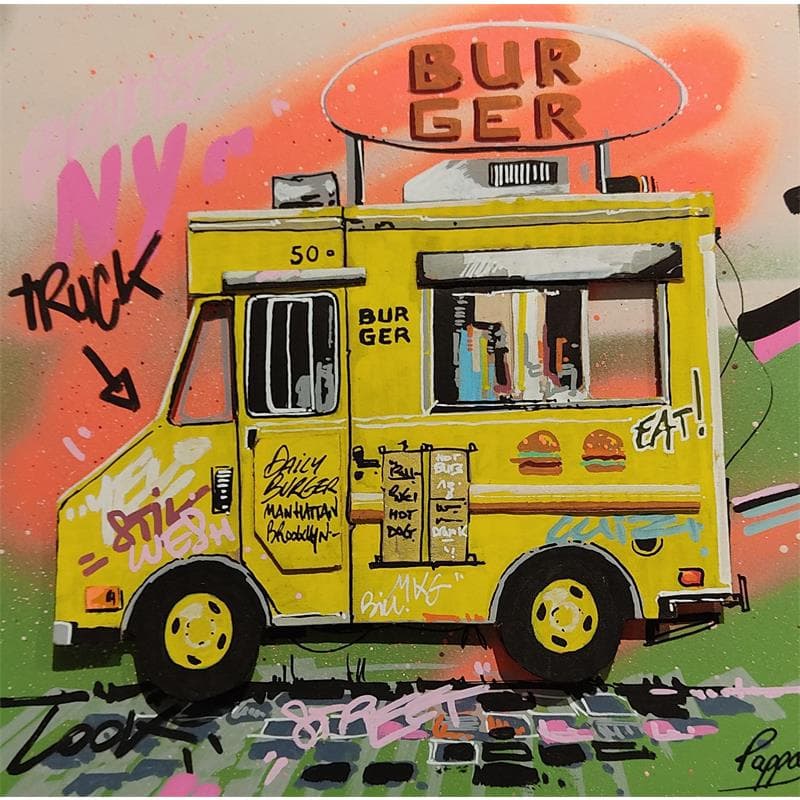 Painting Yellow truck by Pappay | Painting Street art Mixed