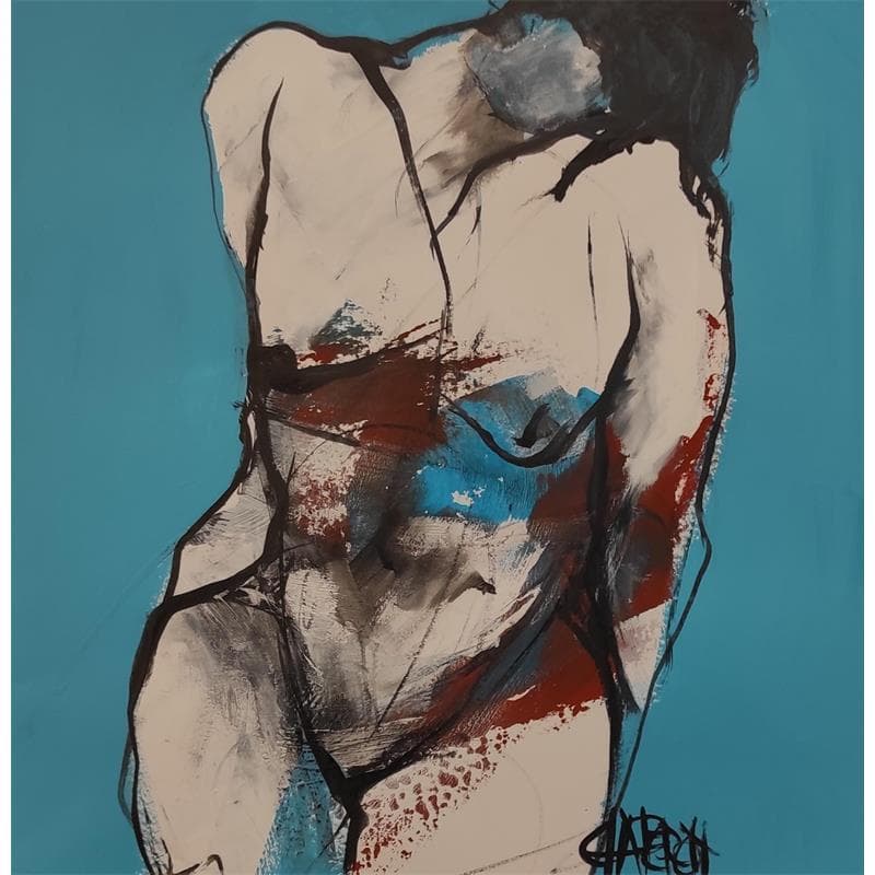 Painting Bleu turquoise 1 by Chaperon Martine | Painting Figurative Acrylic Nude