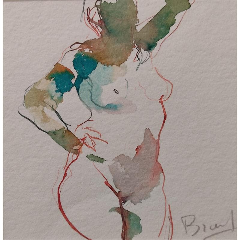 Painting l'inconnue by Brunel Sébastien | Painting Figurative Watercolor Nude