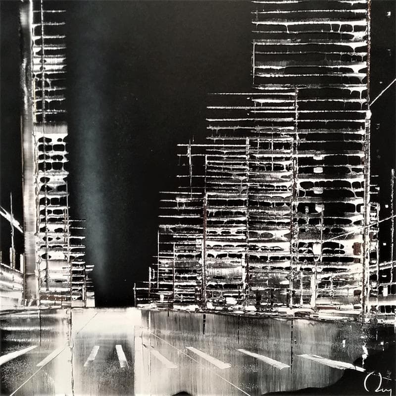 Painting Dream city by Rey Julien | Painting Figurative Mixed Urban Black & White