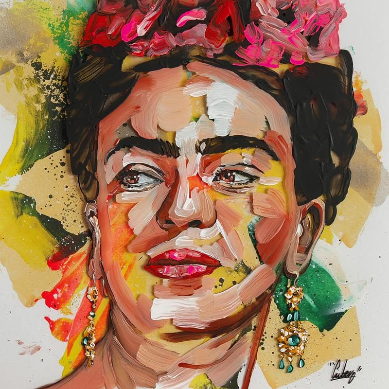 Painting Frida 71C by Cubero Nathalie | Painting Figurative Mixed Portrait Pop icons