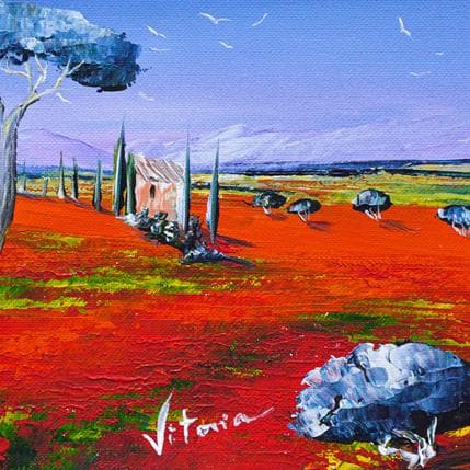 Peinture La maison entourée de coquelicots par Vitoria | Tableau Figuratif Acrylique Paysages