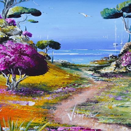 Painting L'été en méditerranée by Vitoria | Painting Figurative Acrylic Landscapes