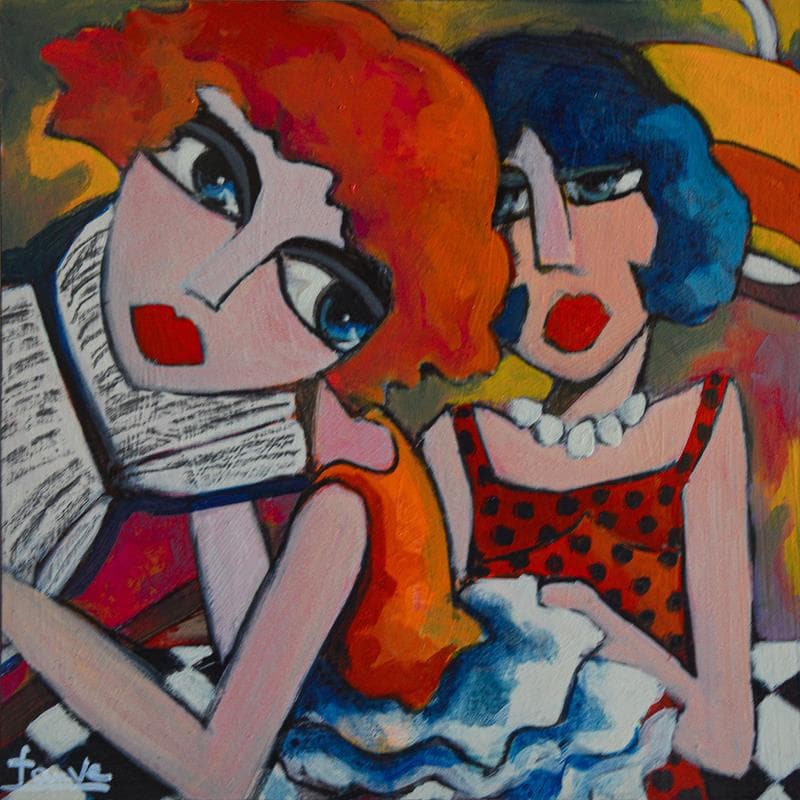 Painting Les amies by Fauve | Painting Figurative Acrylic Life style