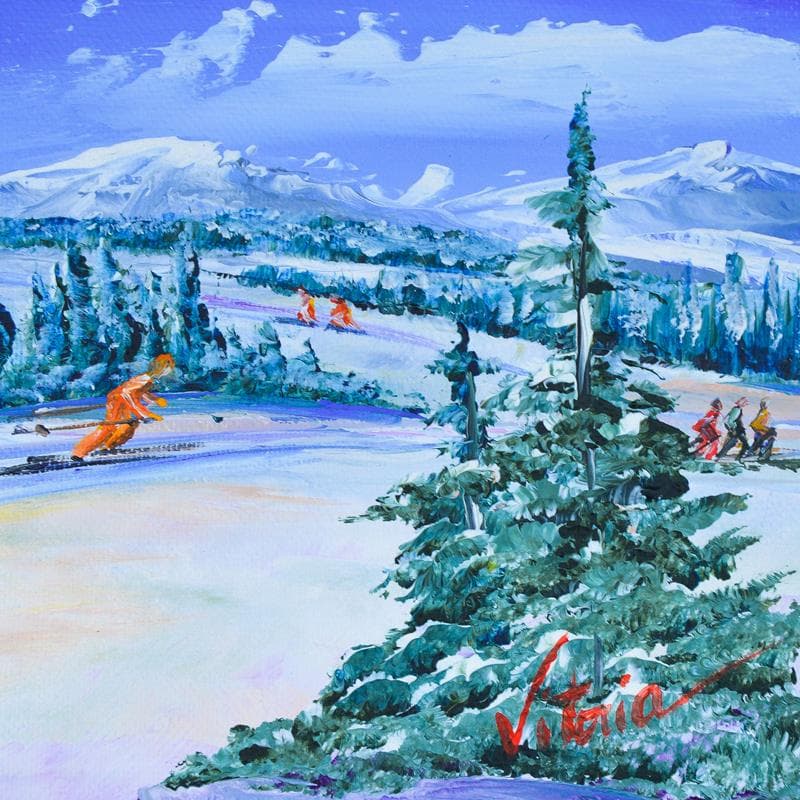 Painting Journée au ski by Vitoria | Painting Figurative Acrylic Landscapes