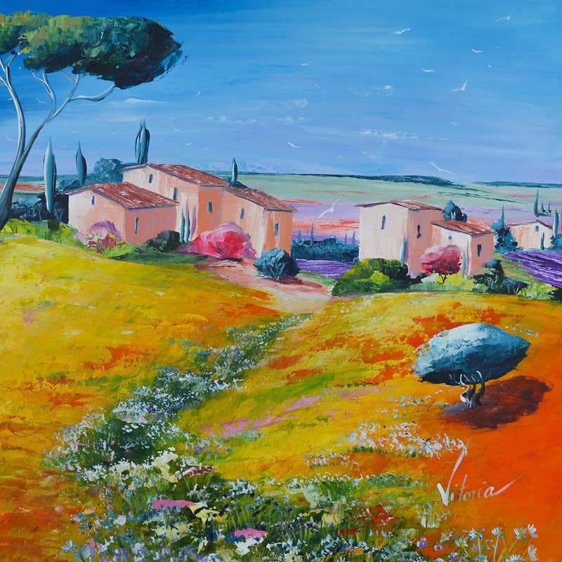 Peinture Provence par Vitoria | Tableau Figuratif Acrylique, Huile Paysages