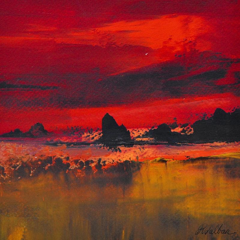 Painting Nuit rouge by Dalban Rose | Painting Abstract Oil Landscapes