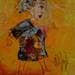 Peinture Petite femme par  | Tableau Art Singulier Mixte scènes de vie