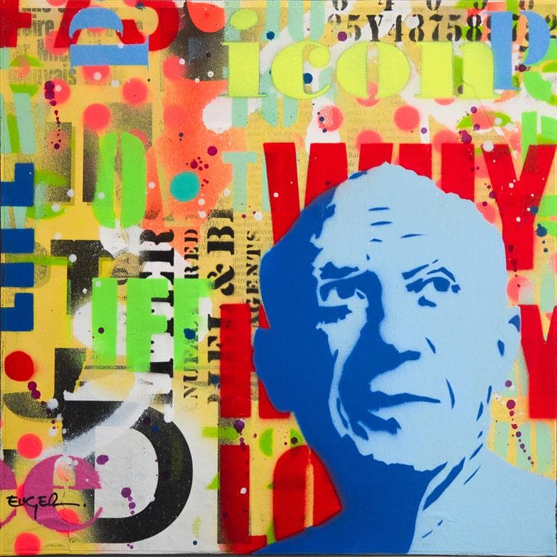 Painting Blue Pablo by Euger Philippe | Painting Pop art Mixed Pop icons