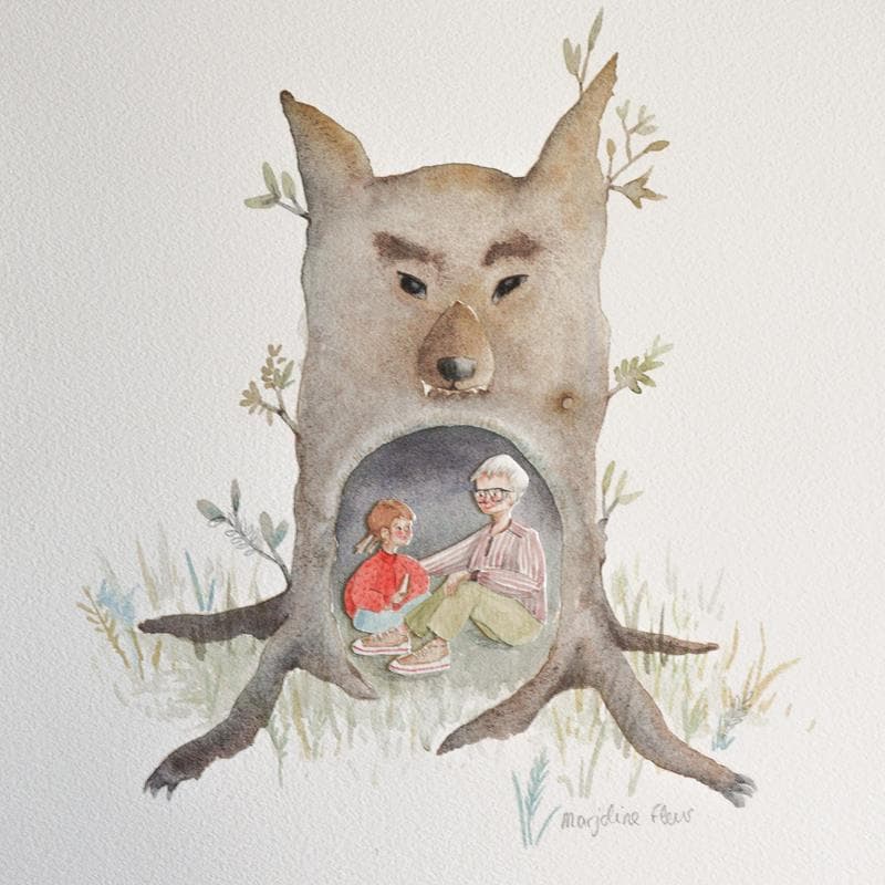 Peinture Arbre loup par Marjoline Fleur | Tableau Art naïf Scènes de vie
