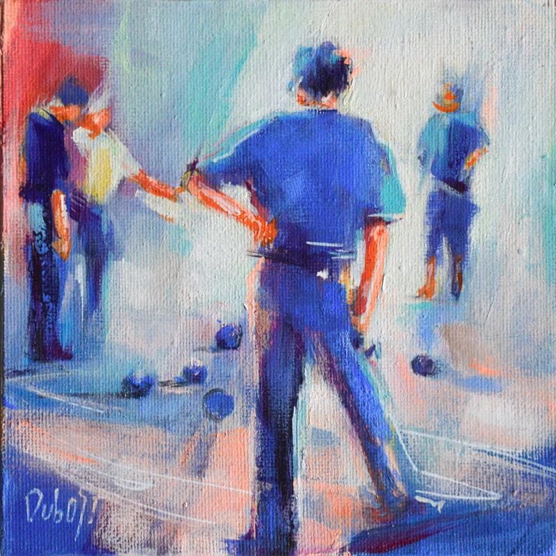Painting Pétanque by Dubost | Painting Figurative Acrylic Life style