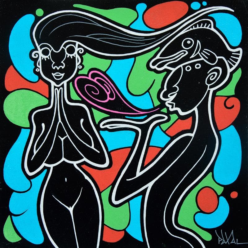 Painting Eve & Adam by Paxal | Painting Pop art Mixed Pop icons